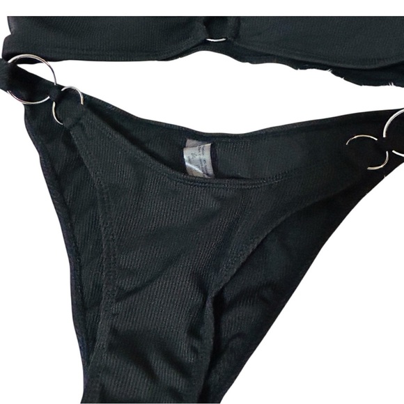 Black Two Piece Bikini Swimsuit with Ring Detail - Beach, Pool Party - Picture 2 of 7